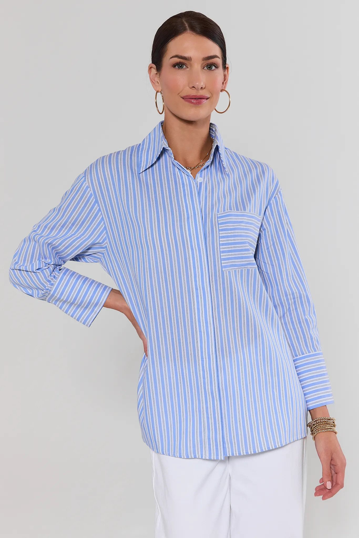 Blue Striped Button Up Top | Avara