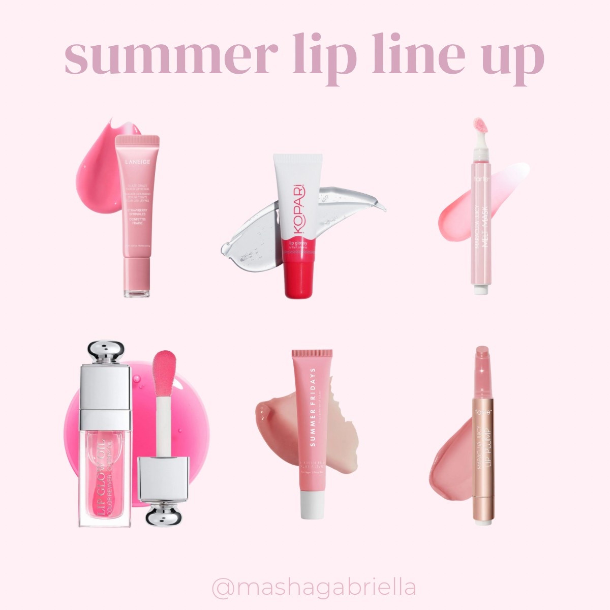 My top 6 summer lip must-haves 💄 These are hydrating, glossy, and glowy — no stickiness, just shine.
Perfect for moms, makeup lovers, and glow girls ✨ All linked below 💕

#summerlipcombo #ltkbeauty #glowylips #hydratinglipbalm #mashagabriella #mombeauty #cleanbeautyfaves #barbievibes #beautymusthaves #softglamvibes

#LTKGiftGuide #LTKBeauty #LTKSummerEdit