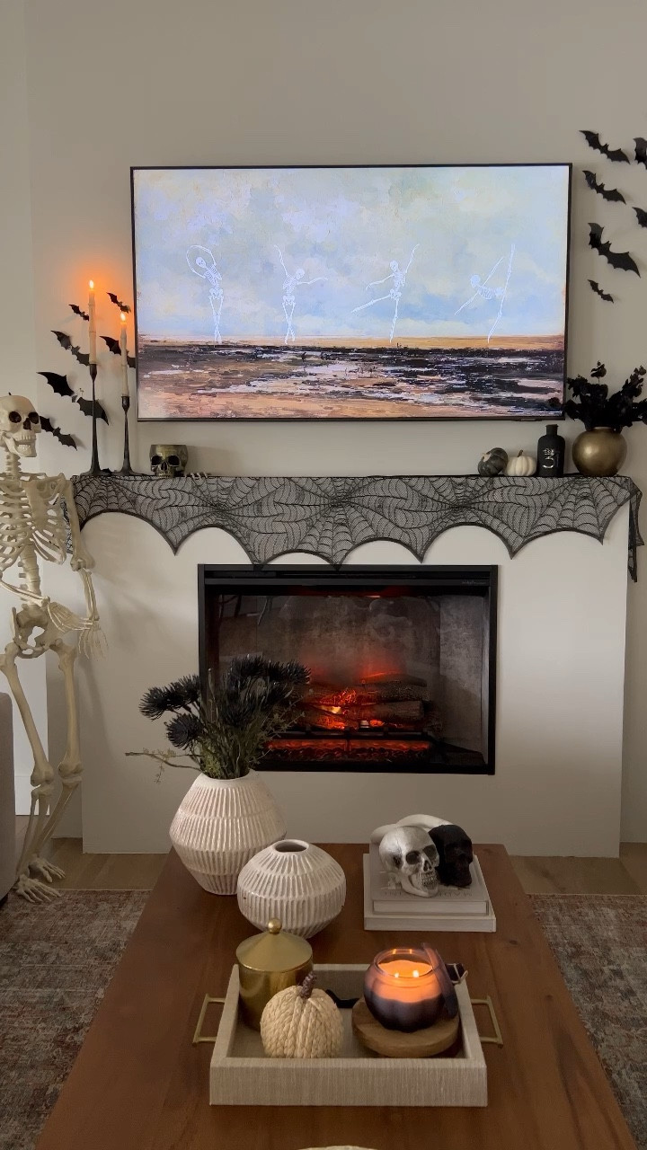 Halloween Mantle Decor, Halloween Decor, Fall Mantle Decor, Halloween decorations

Bats, spider web, black florals, skeleton, skull, bone candlesticks, pumpkins

#LTKhome #LTKHalloween #LTKSeasonal