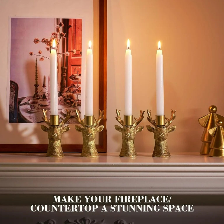 Candlestick Holders Vintage Reindeer Candle Holders, Brass Gold Deers Candle Stick Holders Set of... | Walmart (US)