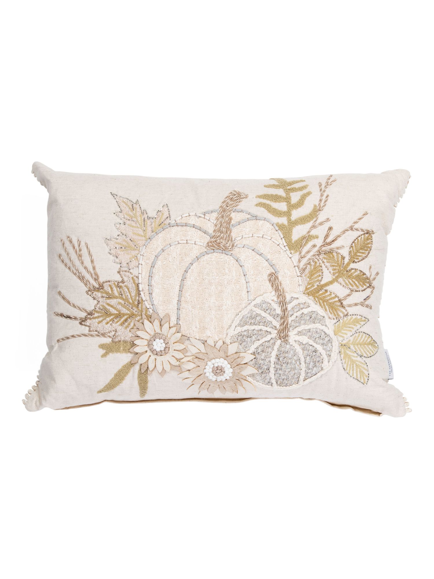 16x22 Cotton Beaded Pumpkin Scene Pillow | TJ Maxx