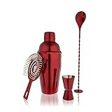 True Red Barware Set, Stainless Steel Shaker, Jigger, Muddler, Bar Spoon, Hawthorne Strainer | Amazon (US)