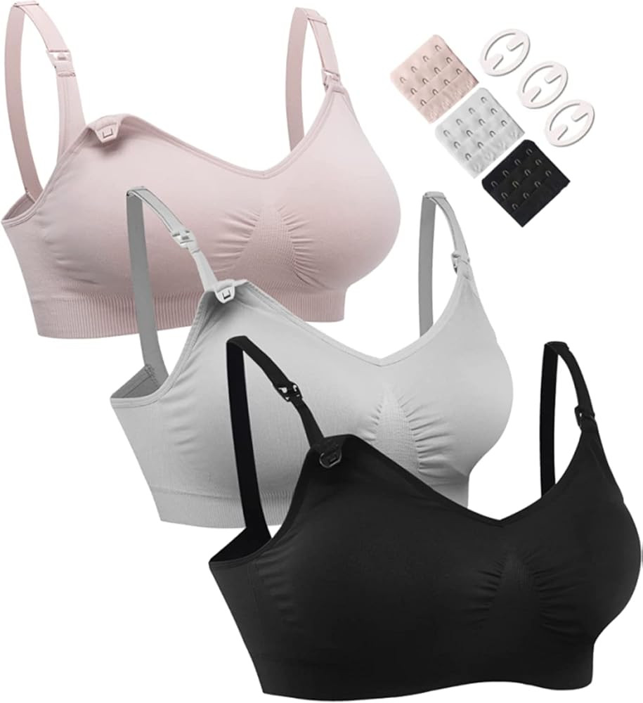 HOFISH 3PACK Full Bust Seamless Nursing Maternity Bras Bralette S-XXL with Extra Bra Extenders & ... | Amazon (US)