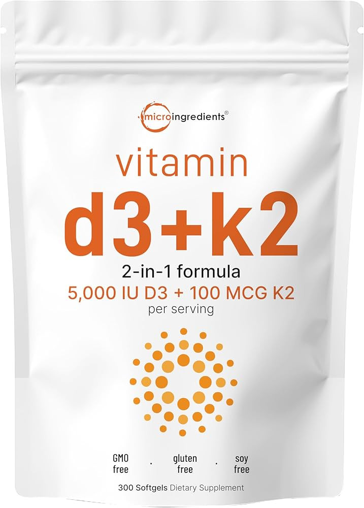 Micro Ingredients Vitamin D3 5000 IU with K2 100 mcg, 300 Soft-Gels | K2 MK-7 with D3 Vitamin Sup... | Amazon (US)