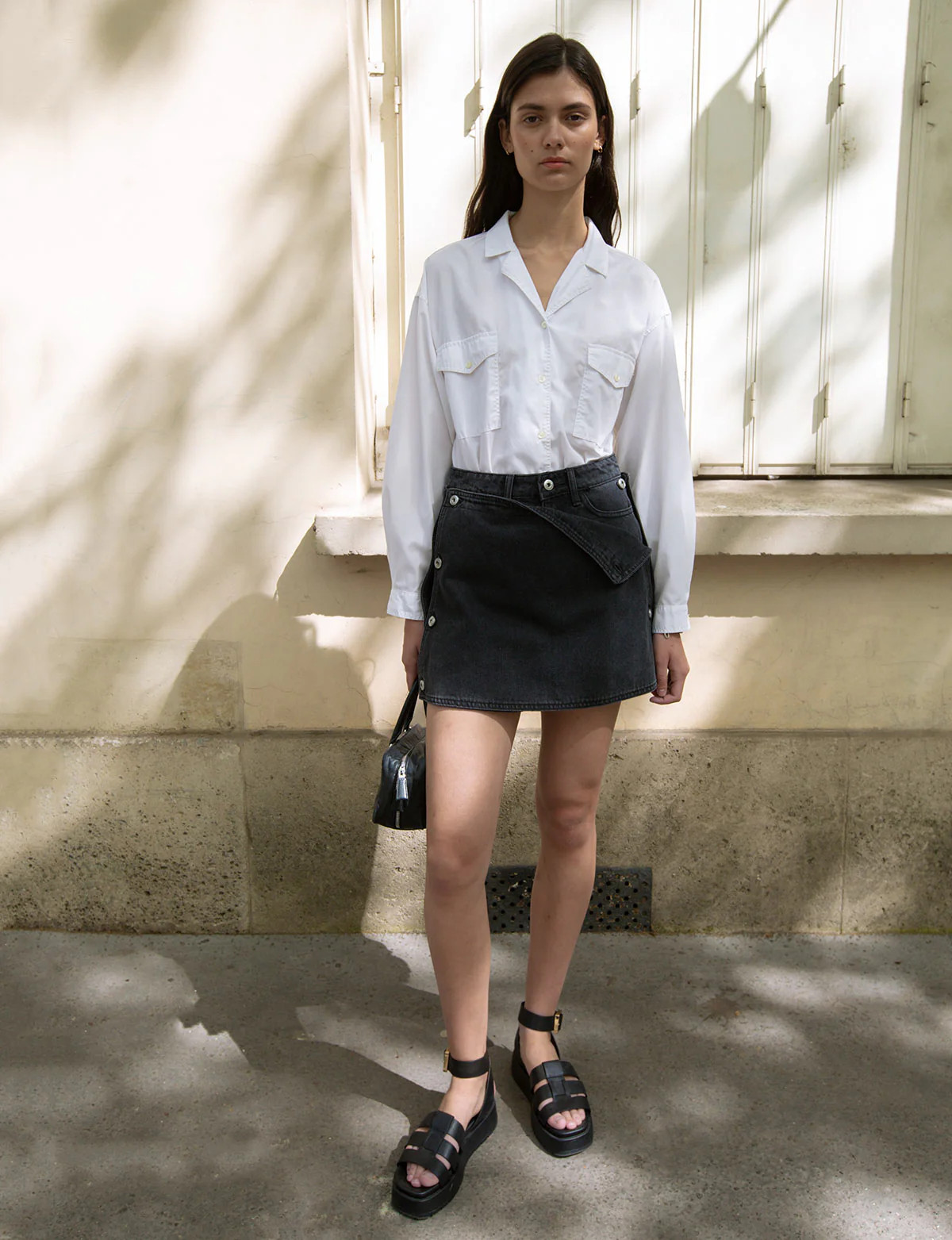 Black Denim Button Skort-BESTSELLER | Pixie Market