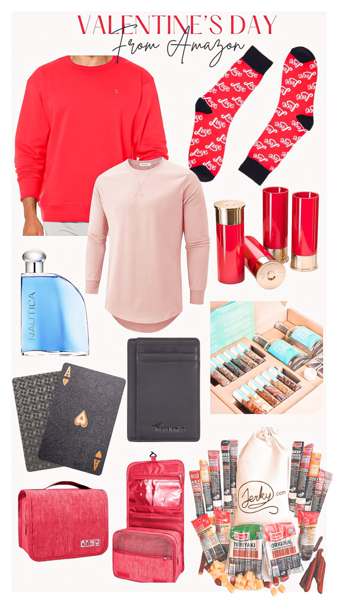 Valentine’s Day 
• For your guy ♥️

Amazon finds, Amazon fashion, men’s fashion, men’s red shirt, sweatshirt, pink shirt, pink long sleeve, red shot glasses, love socks, funny socks, nautica cologne, black wallet, deck of cards, make your own whiskey, red toiletry bag, beef jerky, men’s gifts 

#LTKmens #LTKstyletip #LTKGiftGuide