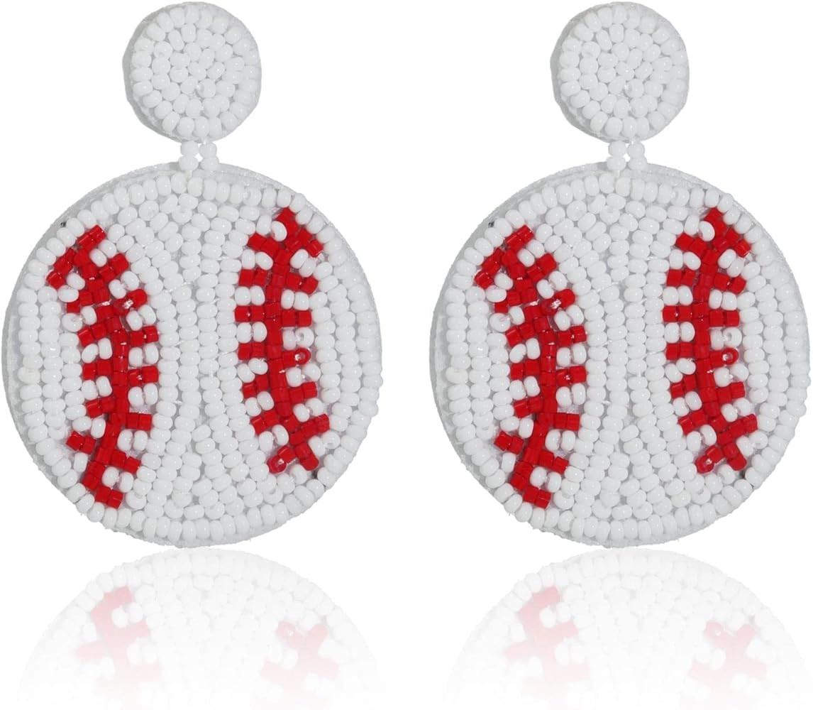 Handmade Beaded Baseball Earrings Sports Earrings Bead Basketball Drop Dangle Earrings Party Baseball Game Jewelry For Women Girls | Amazon (US)