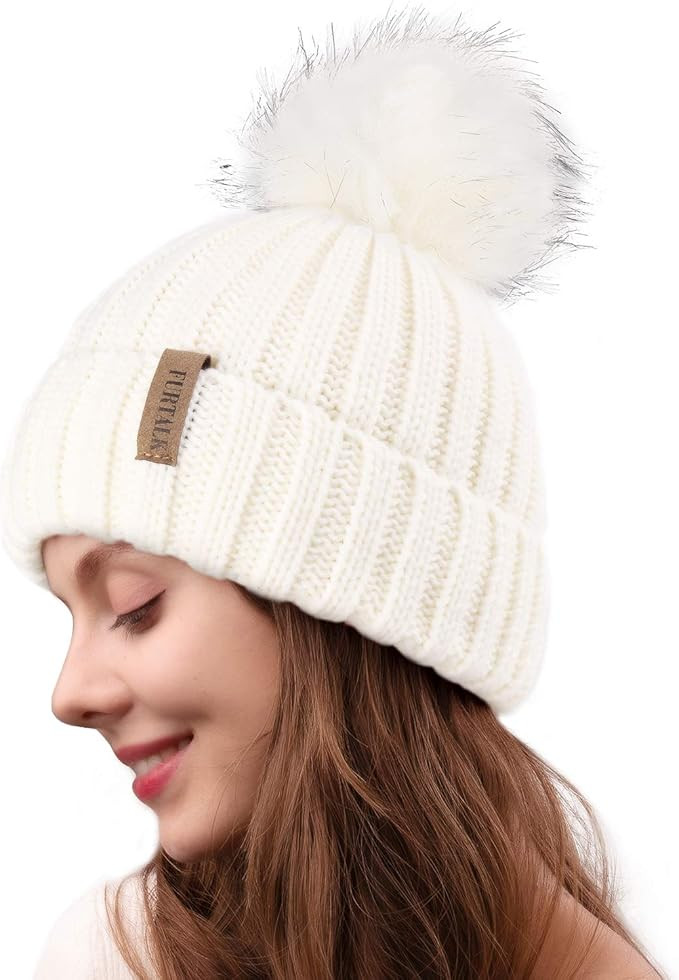 FURTALK Womens Winter Knitted Beanie Hat with Faux Fur Pom Warm Knit Skull Cap Beanie for Women | Amazon (US)