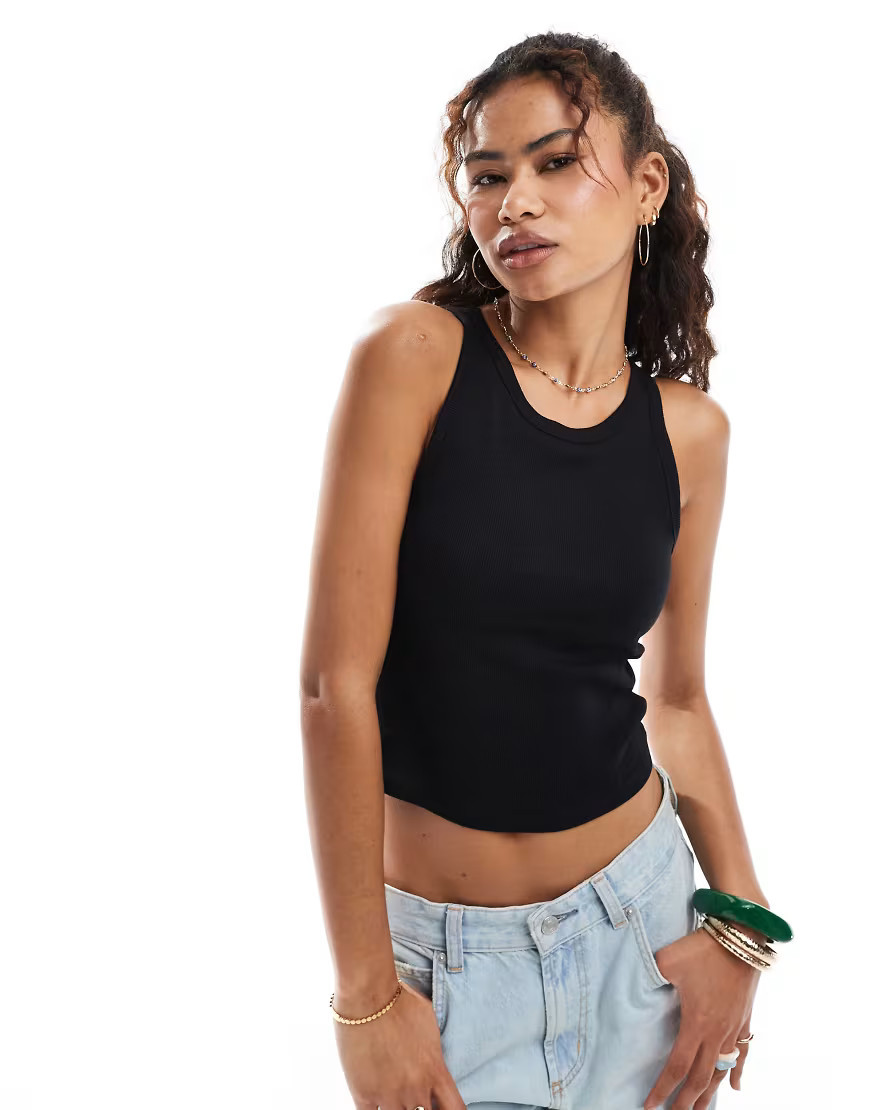 ONLY built-in bra ribbed tank top in black | ASOS (Global)
