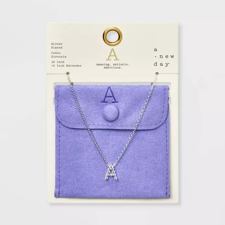 Silver Plated Cubic Zirconia Initial Pendant Necklace - A New Day™ Silver | Target