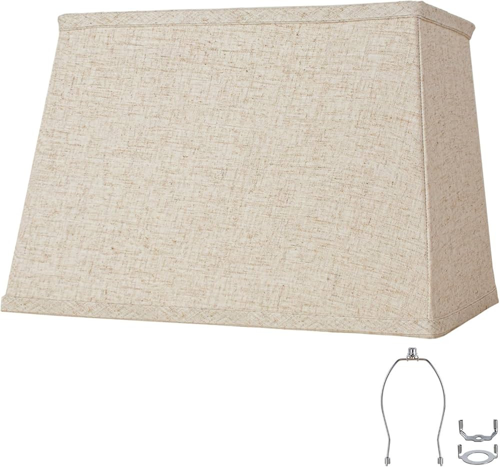 Rectangular Lampshade, Large Beige Lamp Shade, (7 x 12.5) '' x (9 x 15) '' x 9.8 '', Includes 1 S... | Amazon (US)