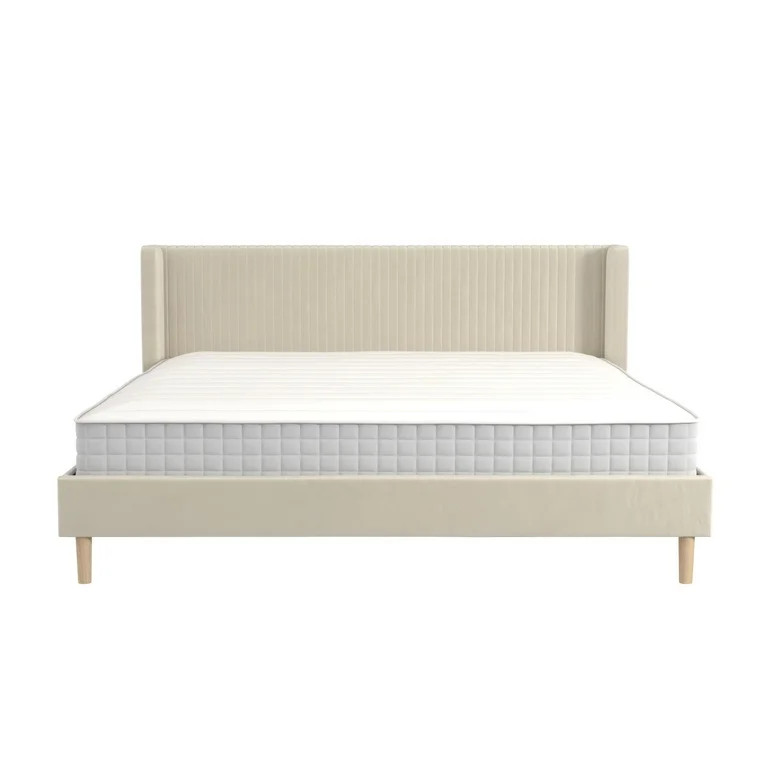 Mainstays Kelsey Upholstered Platform Bed Frame with Tufted Wingback Headboard, No Box Spring Req... | Walmart (US)