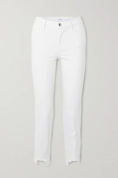 FRAME - Le Nouveau Cropped Distressed Mid-rise Slim-fit Jeans - White | NET-A-PORTER (US)