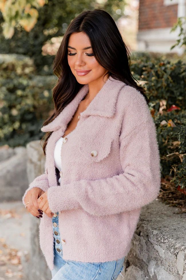 Want You To Know Mauve Fuzzy Collared Cardigan | Pink Lily