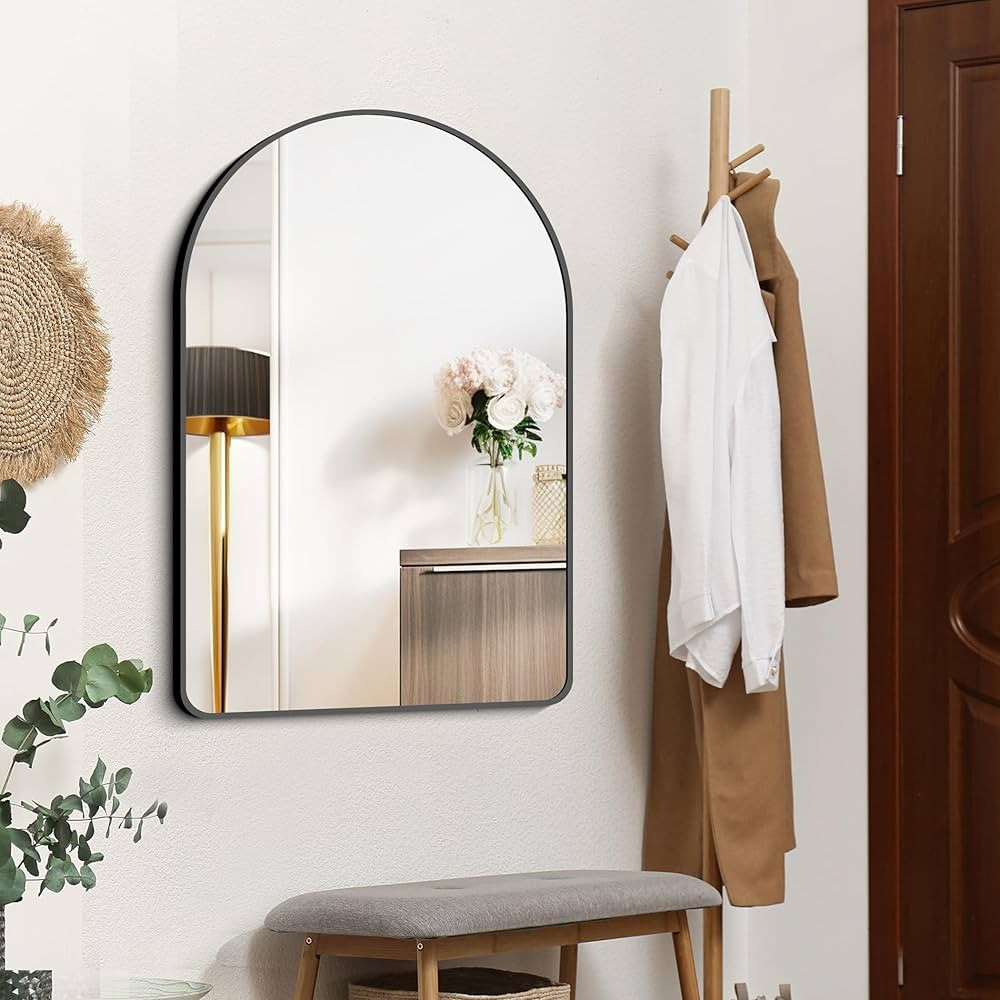 Arched Bathroom Mirror 26x38 Inch, Bathroom Mirror Wall Mounted Modern Black Aluminum Alloy Frame... | Amazon (US)