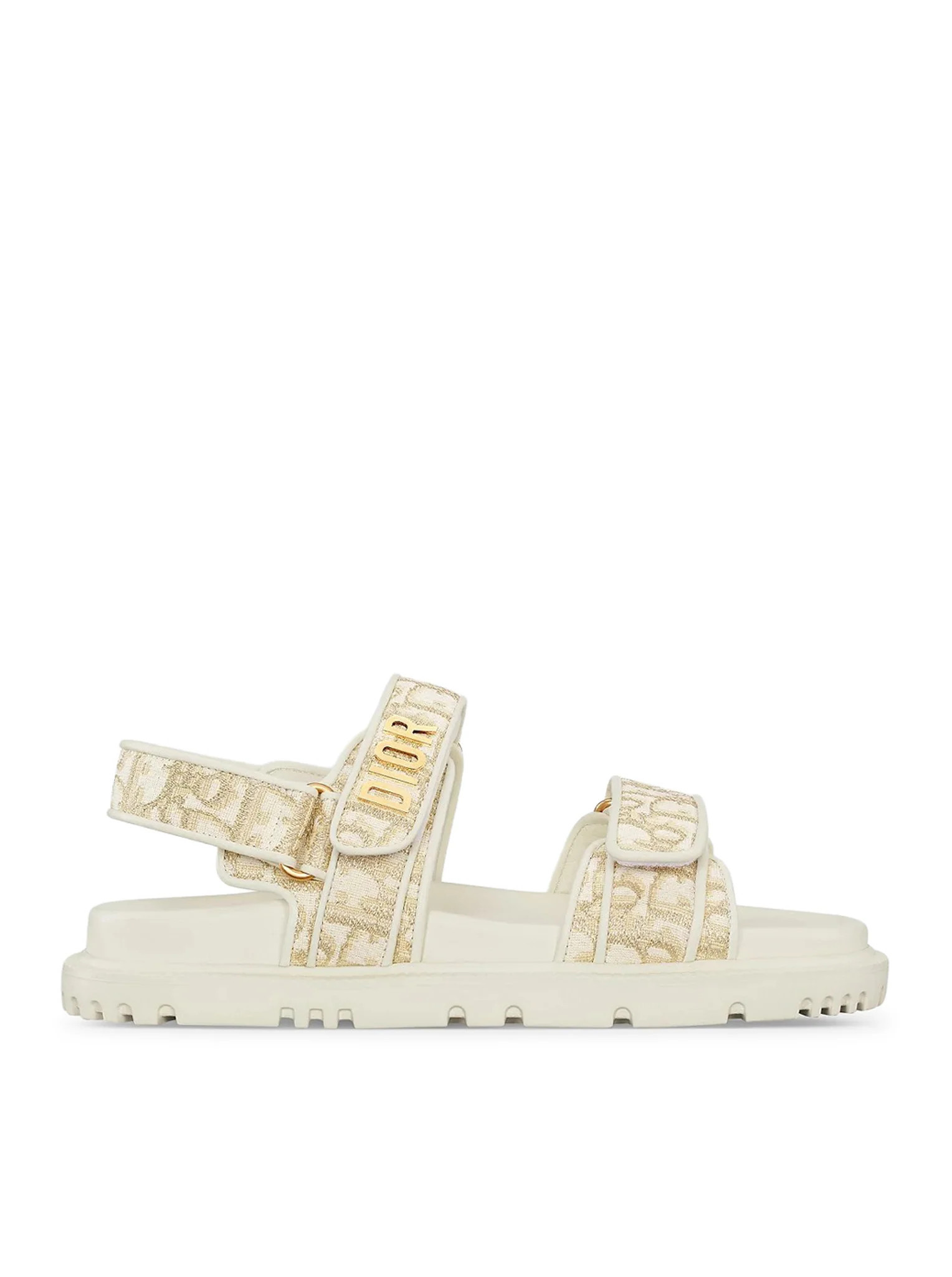 DIORACT SANDAL IN WHITE OBLIQUE JACQUARD WITH GOLD-COLOURED METALLIC THREAD - Christian Dior - Woman | Suitnegozi INT