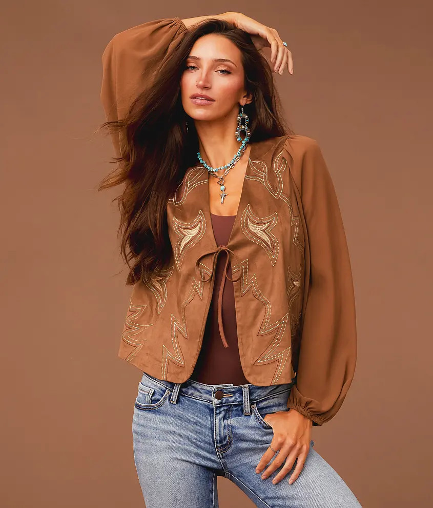 Embroidered Faux Suede Top | Buckle