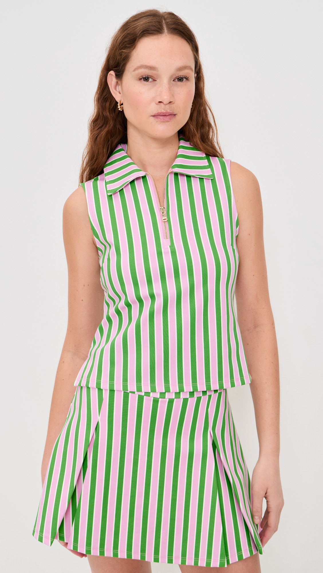 Addison Bay Sleeveless Virginian Polo Key Lime/Bubblegum Stripe L | Shopbop