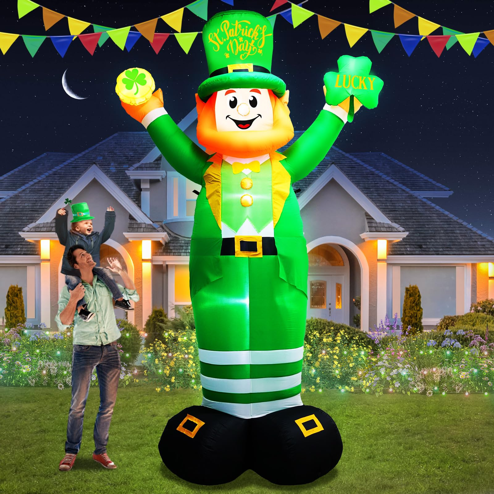 10FT St. Patricks Day Inflatables Leprechaun Holding Lucky Shamrock Decoration, St Patrick Blow u... | Amazon (US)