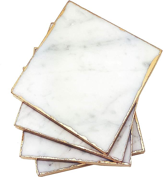 White Marble Coasters with Guilded Gold Edges Set of 4 | Amazon (US)