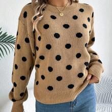 New AutumnWinter Round Neck Polka Dot Color Block Long Sleeve Sweater | SHEIN