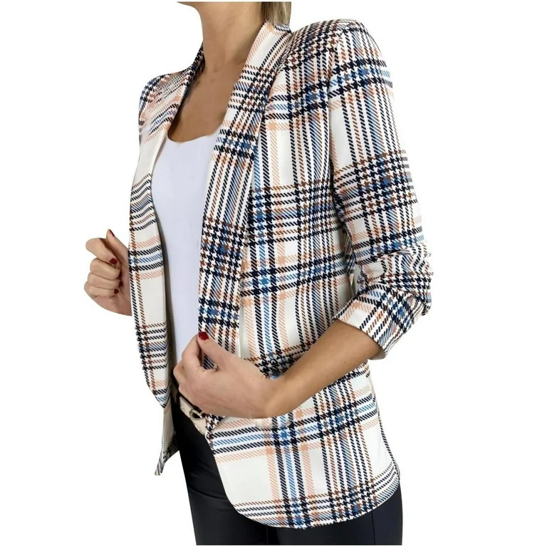 Blazer for Women's Business Suit Coat Fashion Plaid Printed Long Sleeve Work Office Casual Jacket... | Walmart (US)