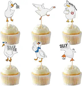 24PCS Silly Goose Cupcake Toppers Birthday White Goose Baby Shower Theme Kids Baby Boy Girl Decor... | Amazon (US)