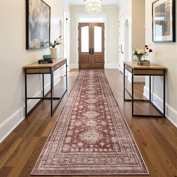 2x12 Runner Rug Washable Non Slip Floor Mat for Long Hallway, Burgundy | Amazon (US)