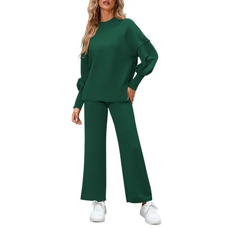 Pink Queen Women's 2 Piece Outfits Sweater Sets Knit Pullover Tops And Wide Leg Pants Loose Tracksuit Lounge Set | Walmart (US)