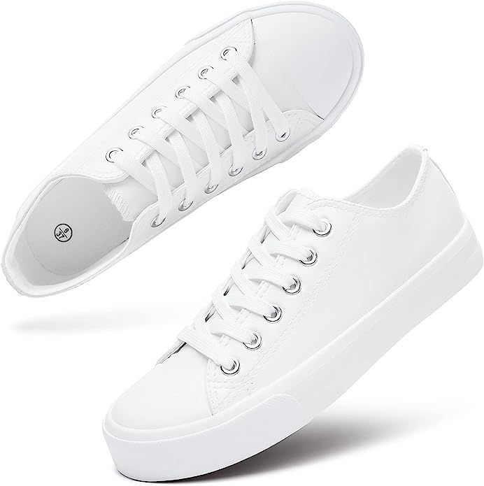 hash bubbie Womens White Sneakers Tennis Shoes for Women Women's PU Leather Fashion Sneakers Low ... | Amazon (US)