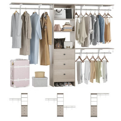 FURNIinspire Garment Racks Closet Organizer, High Capacity Wardrobe Rack With 3 Drawers, Shelves, Expandable Hanger Rods, Brownr, 96"*16"*75" | Target