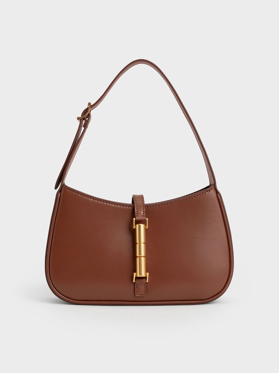 Brown Cesia Metallic Accent Shoulder Bag | CHARLES & KEITH | Charles & Keith US