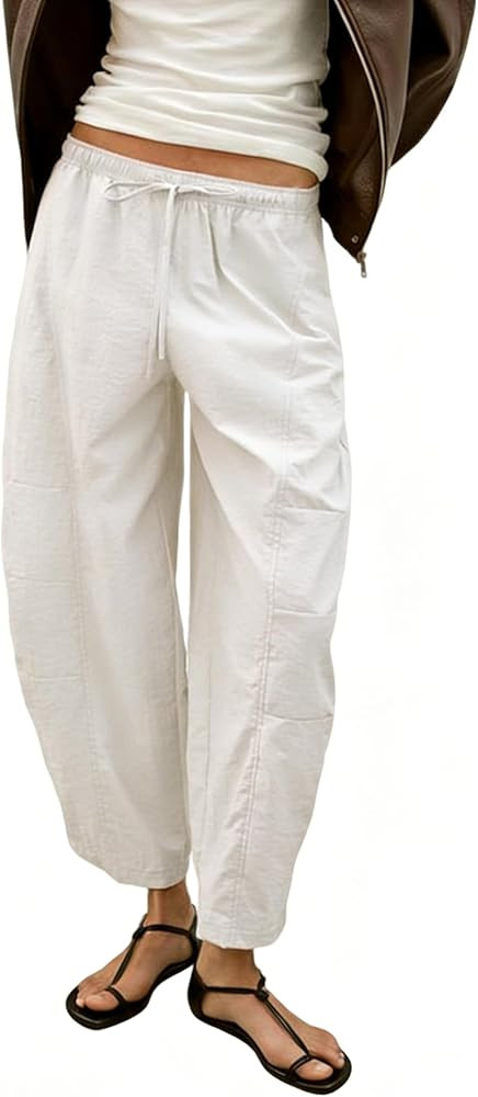 Women's Barrel Pants Elasticated Waistband Pants with Pockets Casual Drawstring Track Bottoms | Amazon (US)