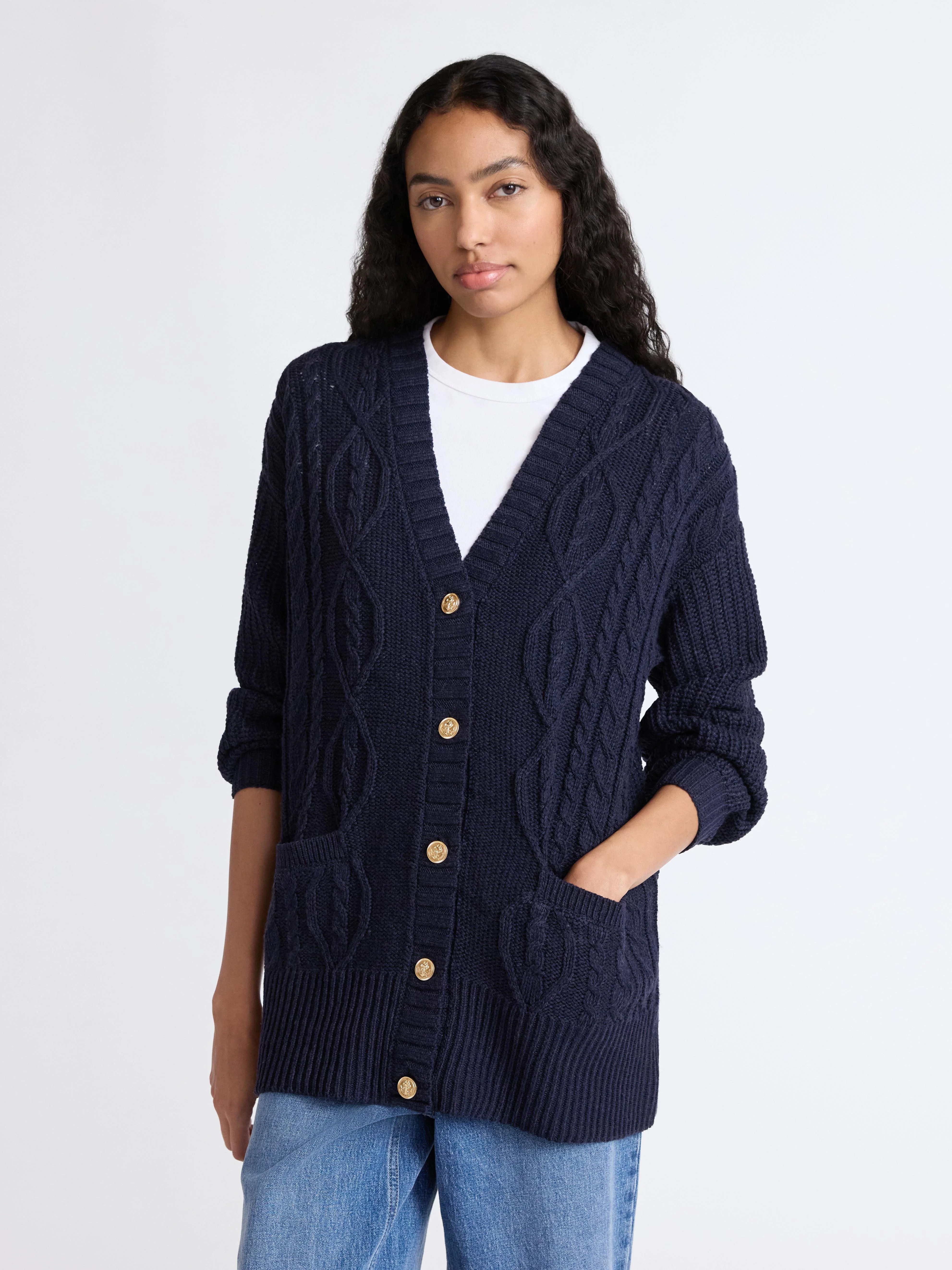 Free Assembly Women's Oversized Cable Cardigan Sweater with Long Sleeves, Midweight, Sizes XS-XXL | Walmart (US)