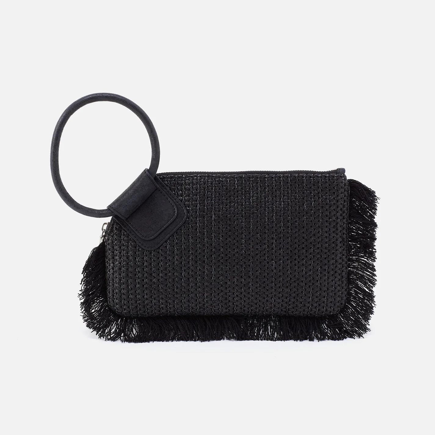 Sable Wristlet in Raffia With Leather Trim - Black | HOBO Bags