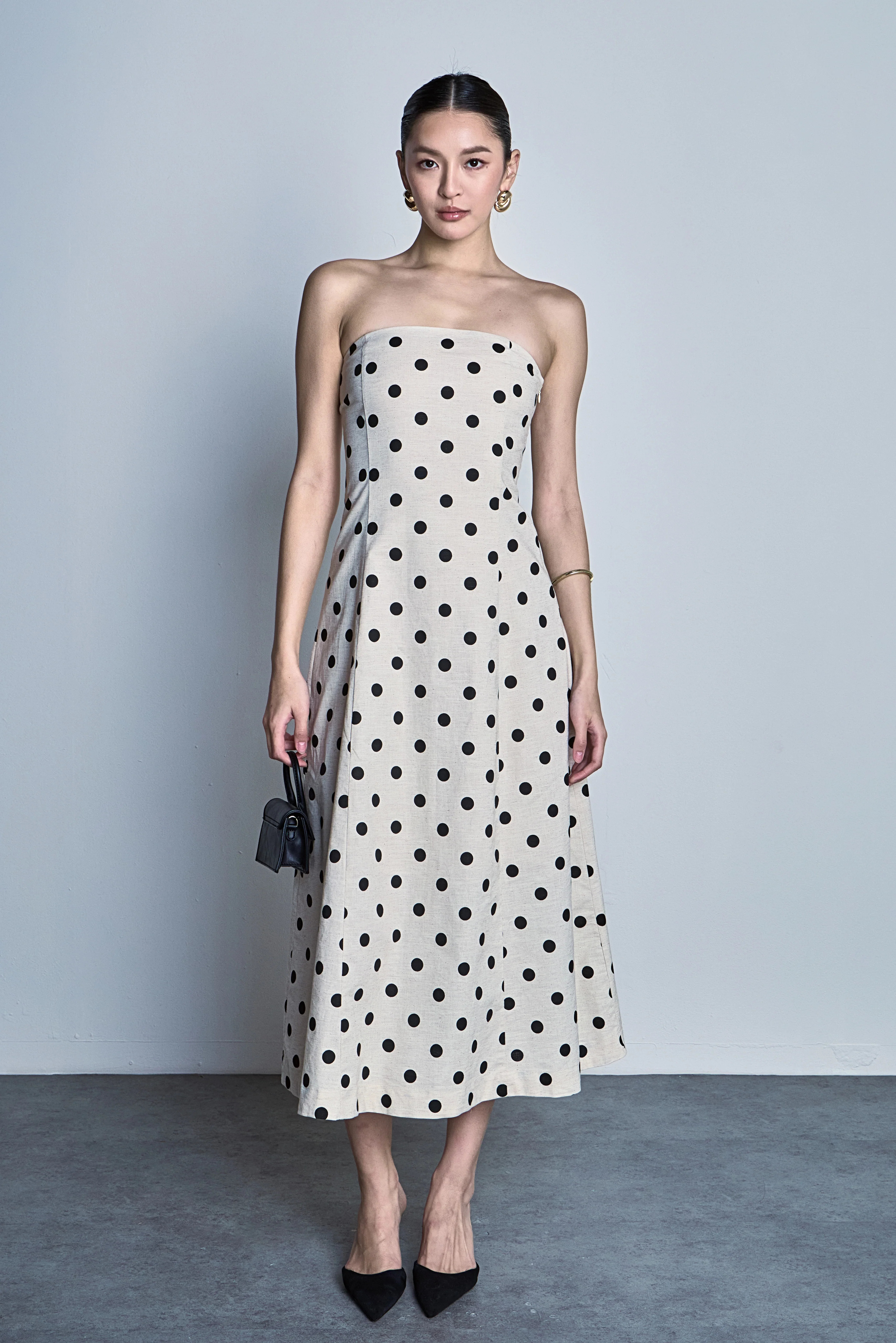Polka Dot Linen Strapless Midi Dress | Endless Rose