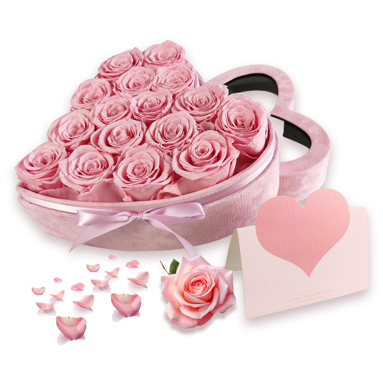 Valentines Day 16-Piece Preserved Flower Real Rose in Luxury Suede Heart Shape Box, Birthday Gift... | Amazon (US)