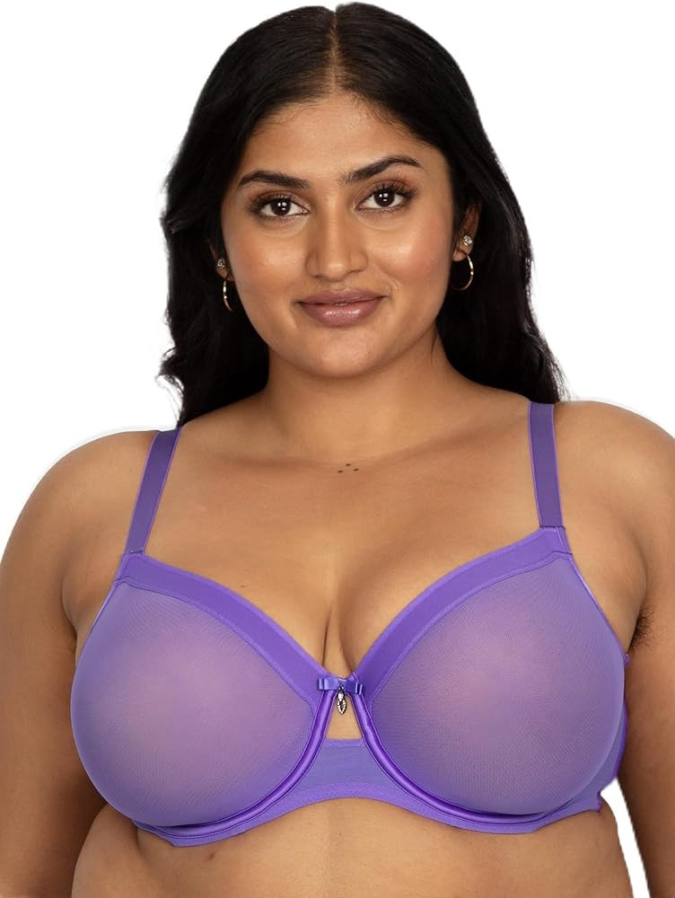 Curvy Couture Women's Sheer Mesh Full-Coverage Unlined Underwire Bra | Amazon (US)
