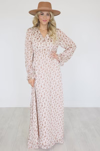 Beautifully You Ivory and Brown Floral Maxi Dress | Pink Lily
