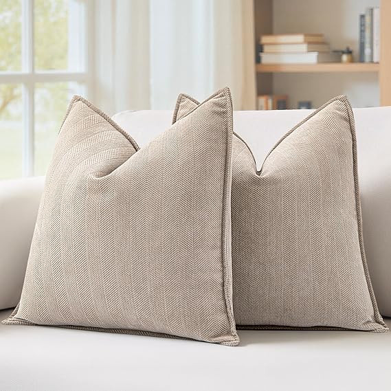 MIULEE Pack of 2 Beige Decorative Pillow Covers 18x18 Inch Soft Chenille Luxurious Couch Throw Pi... | Amazon (US)