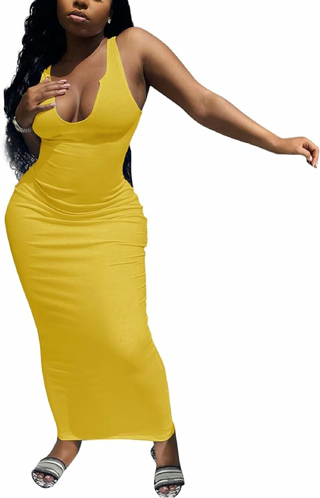 Adogirl Women's Sexy Summer Casual Slit Scoop Neck Ottoman Rib Club Beach Basic Long Bodycon Maxi... | Amazon (US)