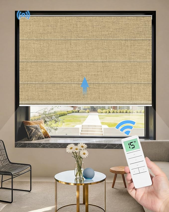 Motorized Roman Shades for Windows, Custom Blackout Roman Blinds with Remote, Smart Room Darkenin... | Amazon (US)