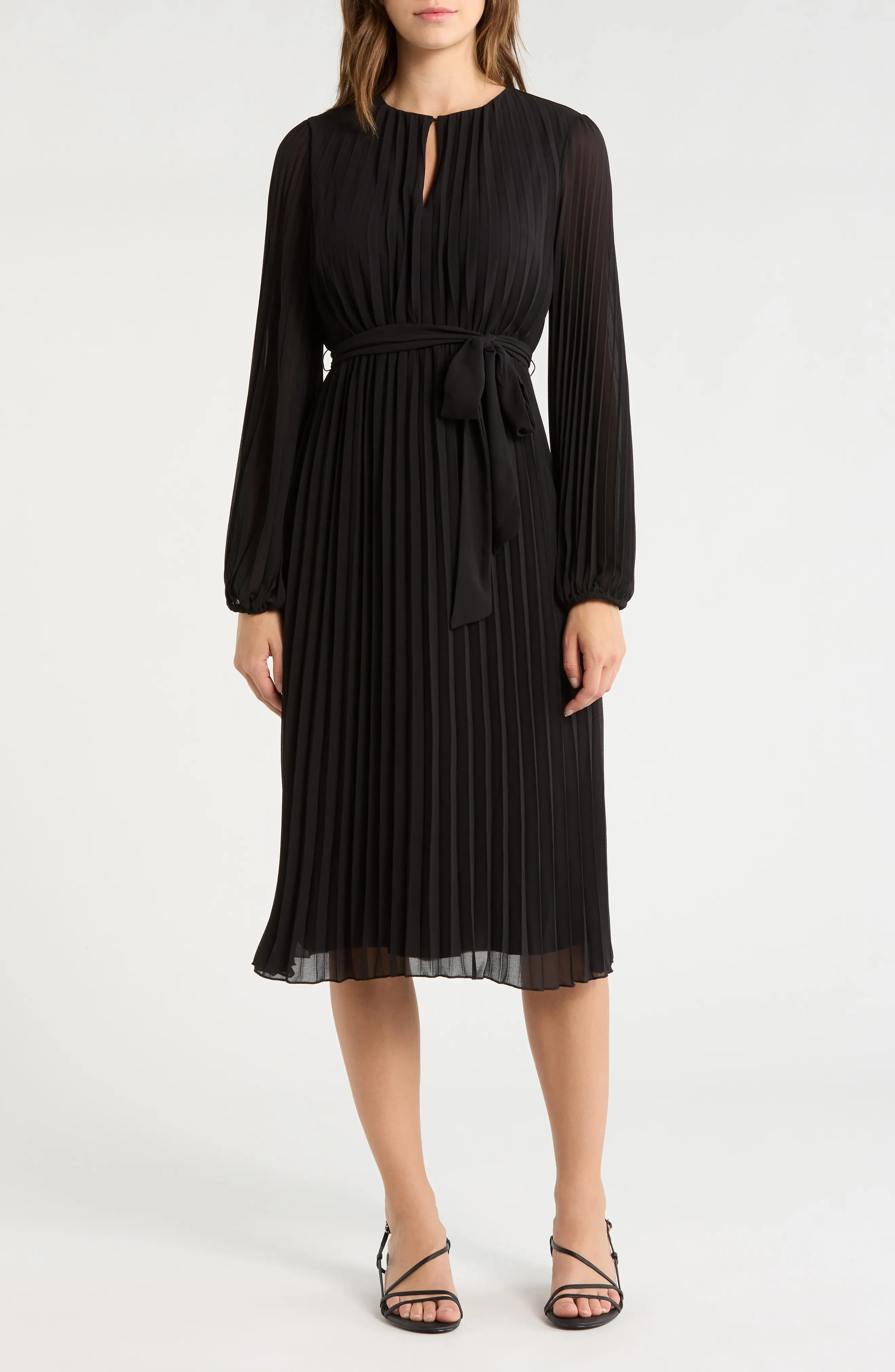 Sam Edelman Long Sleeve Plissé Maxi Dress in Black at Nordstrom Rack, Size 12 | Nordstrom Rack