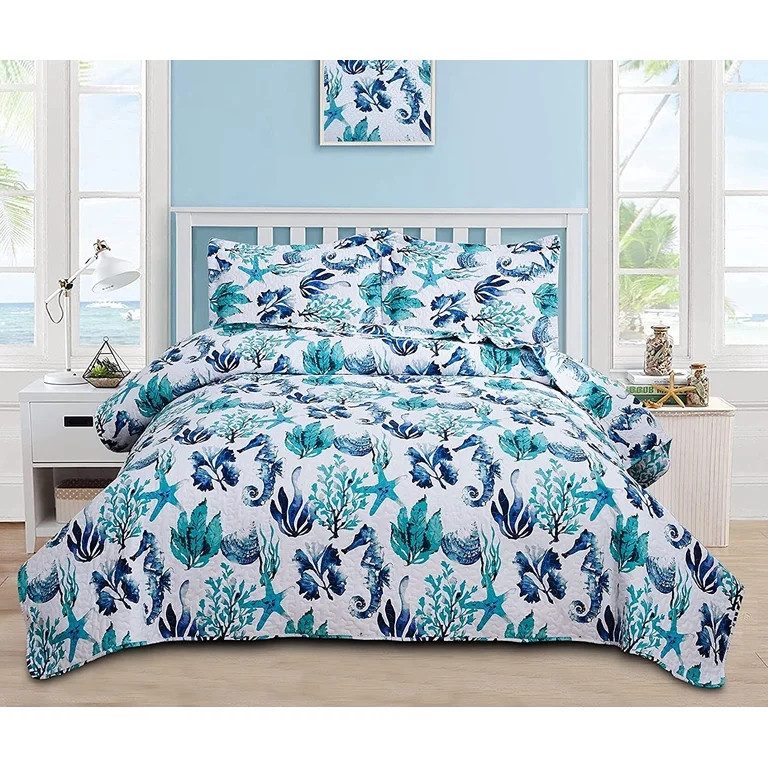 Jessy Home Comforter Twin Size Blue Ocean Beach Bedspread Set Microfiber Bedding Set | Walmart (US)