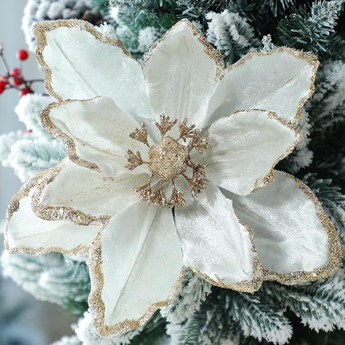8 Pcs Large Christmas Flower Magnolia Flowers Christmas Tree Decoration Artificial Poinsettia Ste... | Amazon (US)