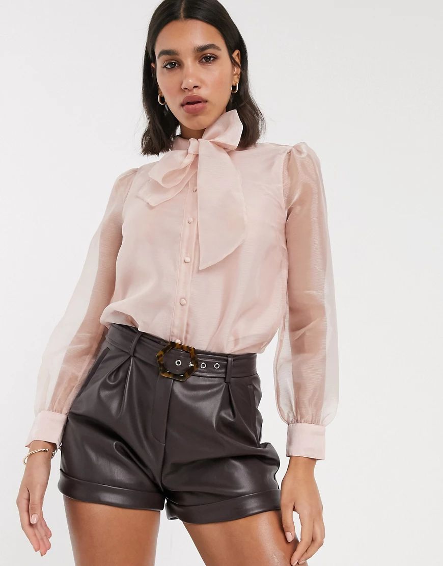Vero Moda organza balloon sleeve blouse in pink | ASOS (Global)