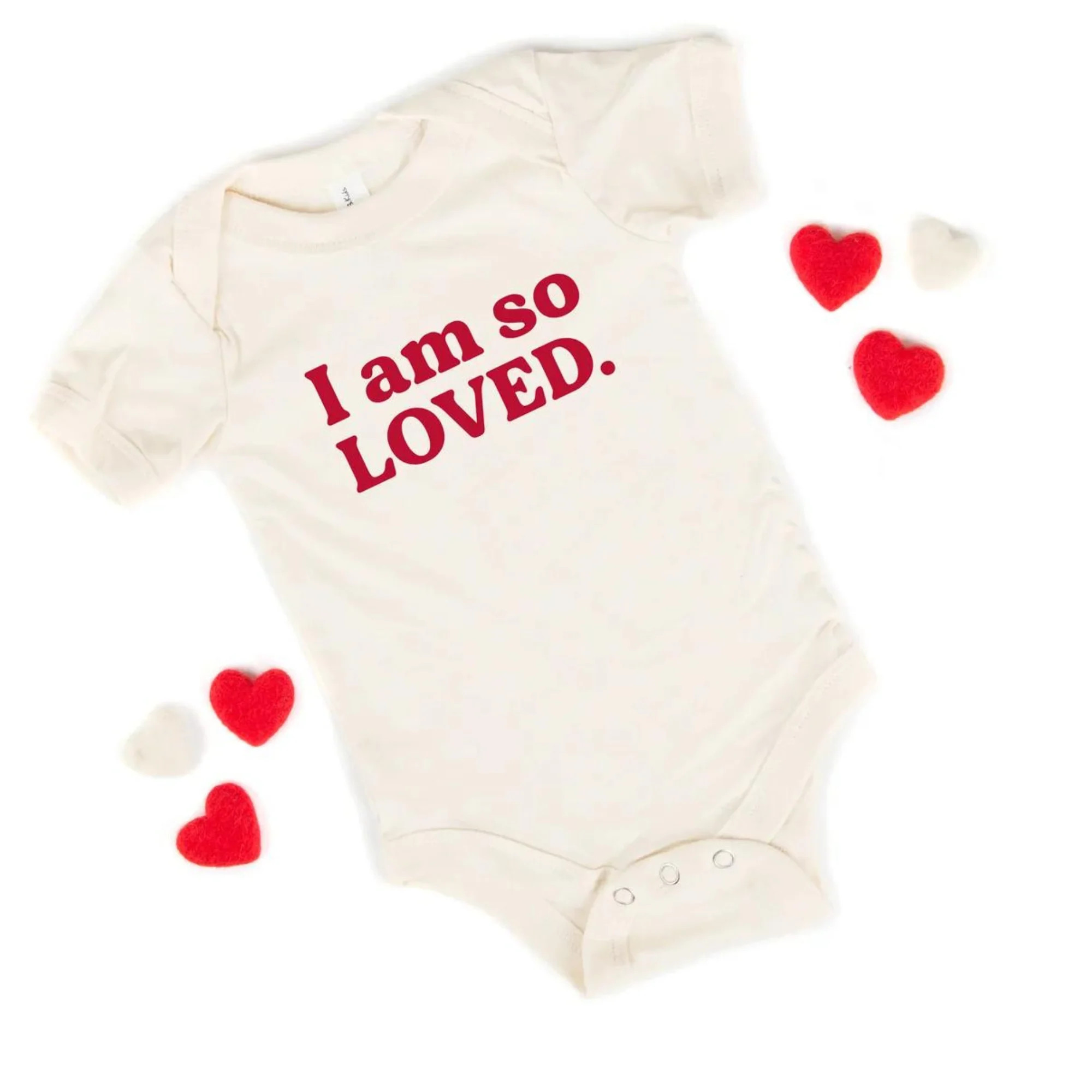 I Am So Loved Short Sleeve Bodysuit, Cream | SpearmintLOVE