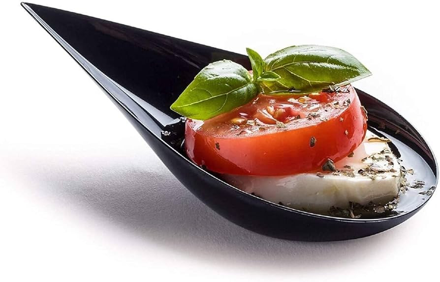 DLux 100 4-in Tear Drop Mini Appetizer Plates, Reusable Black Plastic Spoons - Desserts and Appet... | Amazon (US)