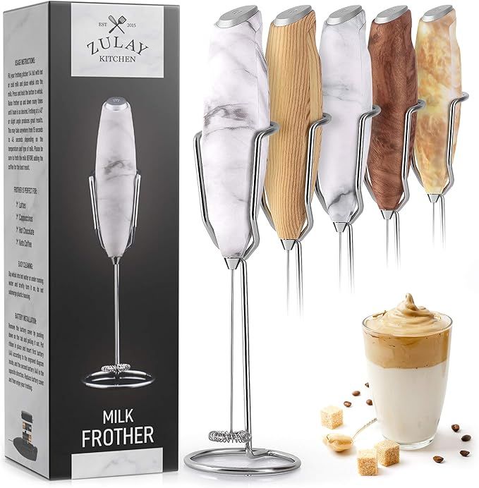 Zulay Milk Frother Handheld Foam Maker With Upgraded Holster Stand - Powerful Coffee Frother Elec... | Amazon (US)