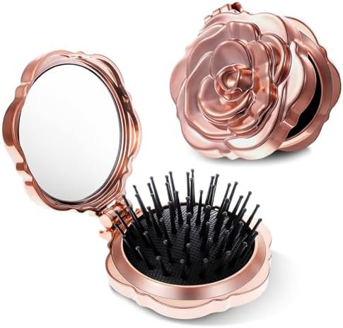 2 Pcs Folding Hair Brush for Women, Rose Gold Small Hair Brush for Purse, Compact Mini Hairbrush ... | Amazon (US)